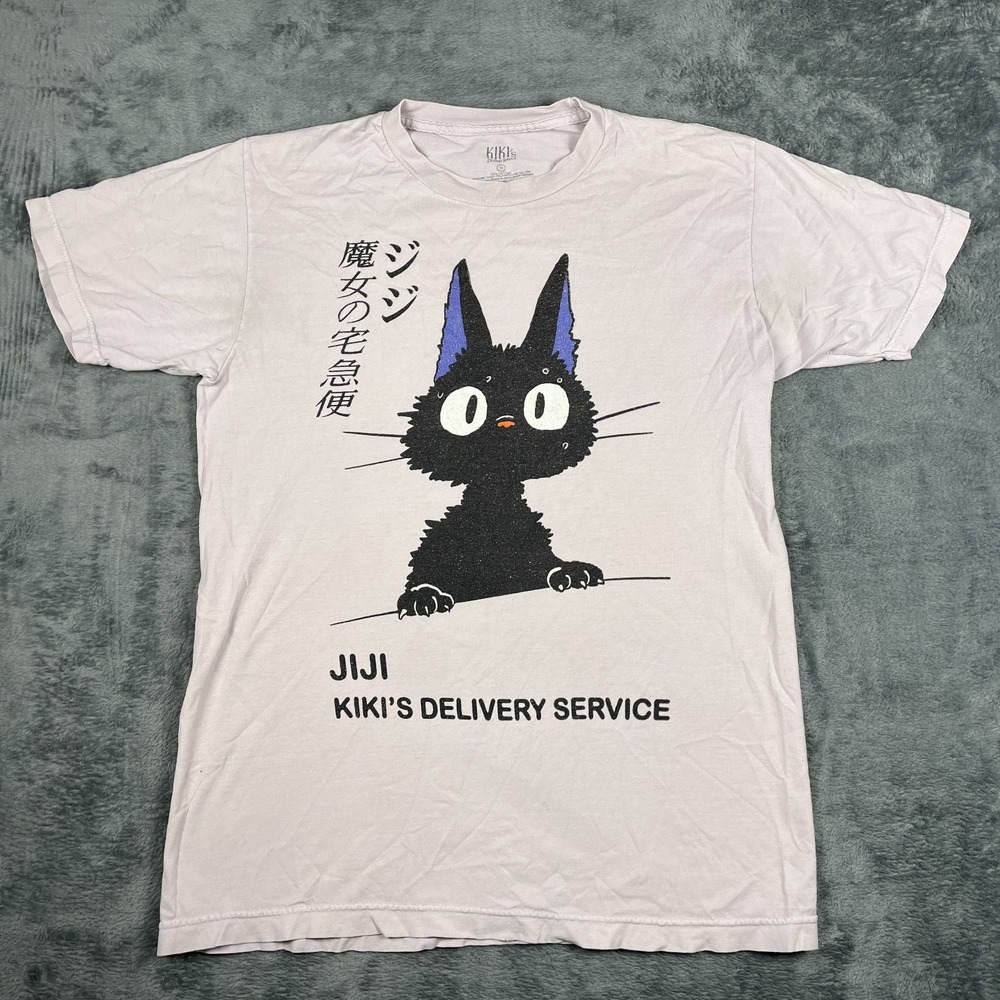 Kiki's Delivery Service T Shirt Womens Medium Gray Jiji Portrait Graphic Print